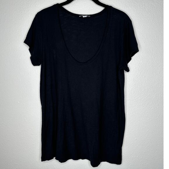 James Perse Black Deep V Round Neck Slub Tee Shirt Cap Sleeve Top 3 / L - Picture 1 of 9